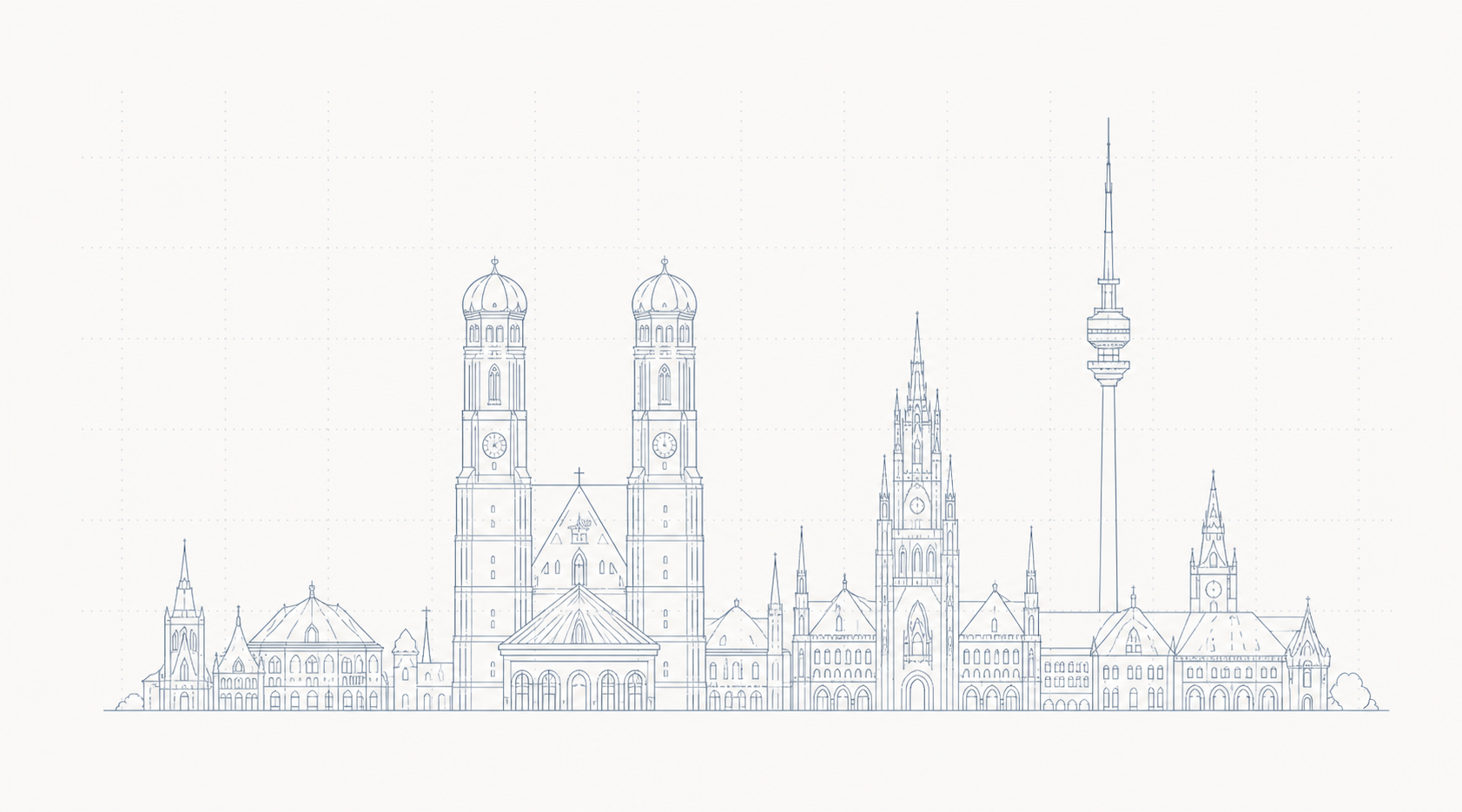 Architectural line illustration of the Munich skyline